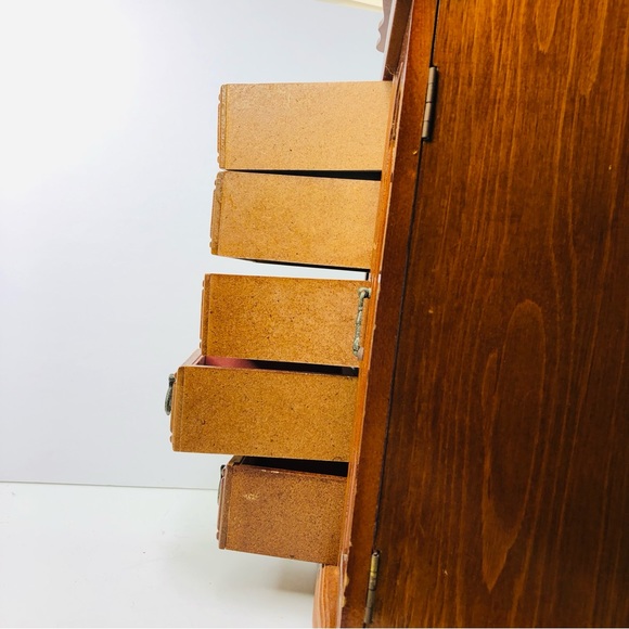 Vintage Wooden Treasure Chest Jewelry Storage Box Trinket Drawers Mirror Closet - Picture 7 of 11